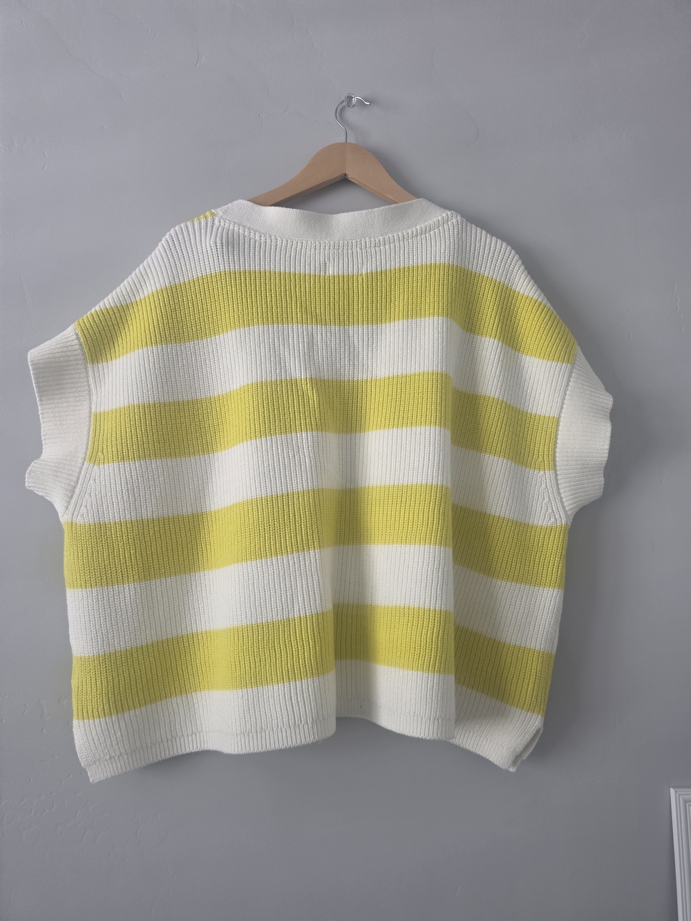 Anthropologie Yellow & Cream Striped V-Neck Sweater Vest - Picture 6 of 11